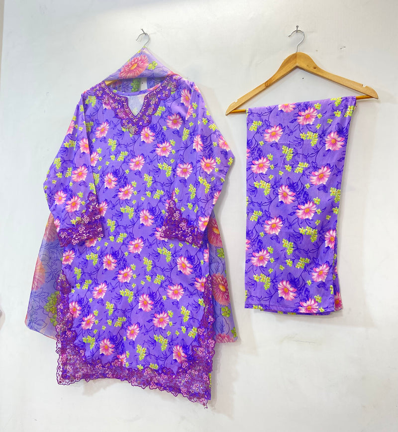 Embroidered Cutwork 3PC (Lawn) D-27
