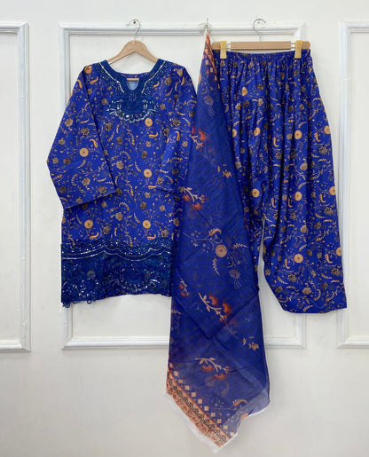 Sequins Embroidered Series: 3PC (Bana Dora Silk) D-467