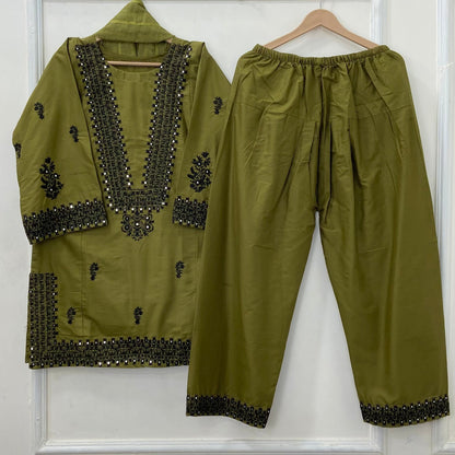 Foil Embroidered Bliss 3PC (Premium Cotton) D-454