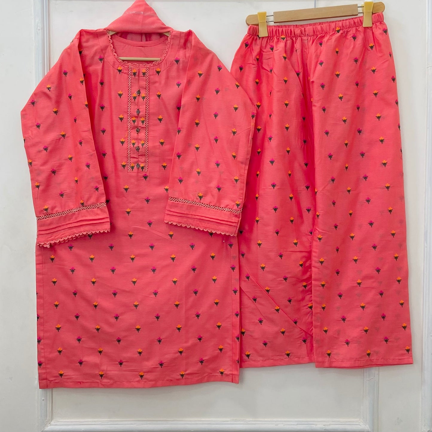 Tulip Embroidered 3PC (Premium Cotton) D-442