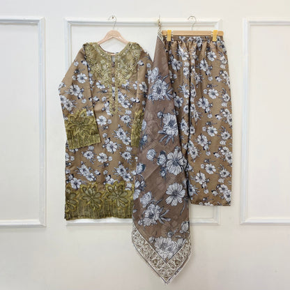 Floral Aura Embroidered 3PC (Bana Dora Silk) D-389
