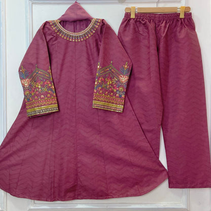 Wonder Embroidered Frock 3PC (Premium Cotton) D-272