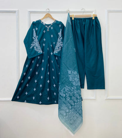 Embroidery Frock 3PC (Premium Cotton) D-428