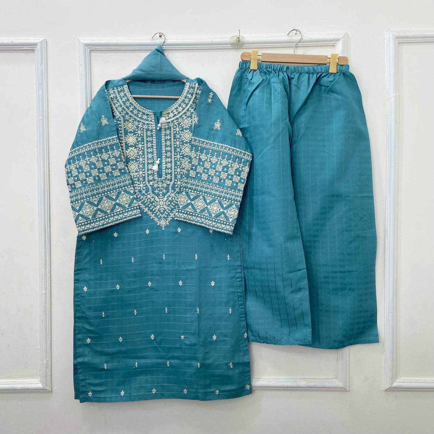 Cross-stitched Embroidered 3PC (Premium Cotton) D-416