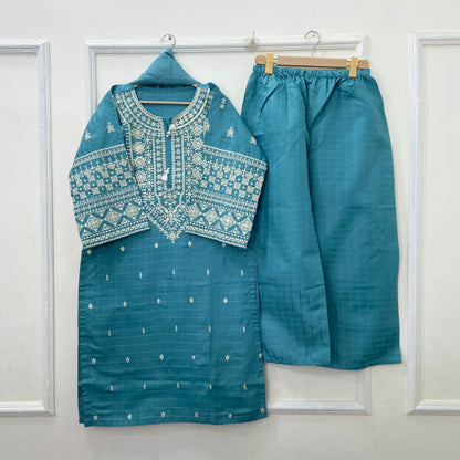 Cross-stitched Embroidered 3PC (Premium Cotton) D-416