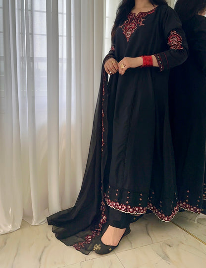 Siyah | Long Frock 3PC D-696