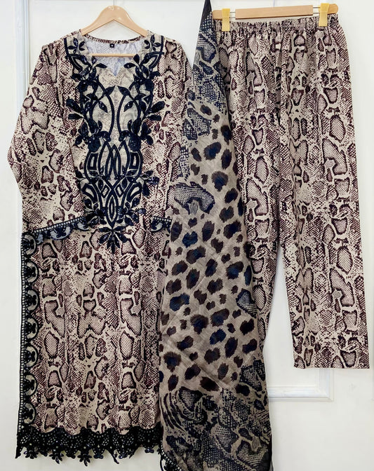 Cobra Embroidered 3PC (Bana Dora Cotton) D-461