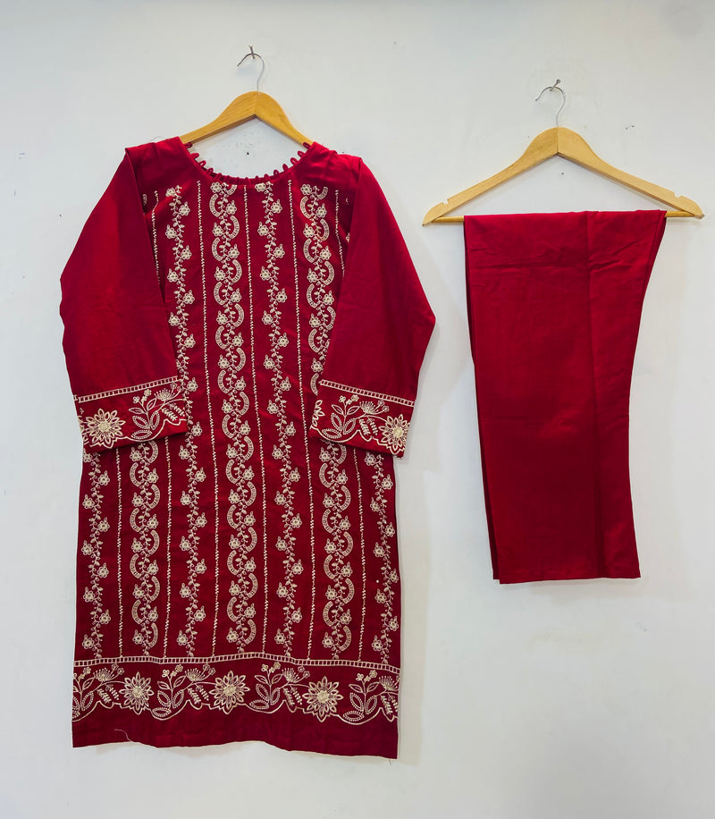 Elegant Embroidered 2PC (Self Cotton) D-74