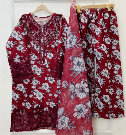 Floral Aura Embroidered 3PC (Bana Dora Silk) D-389