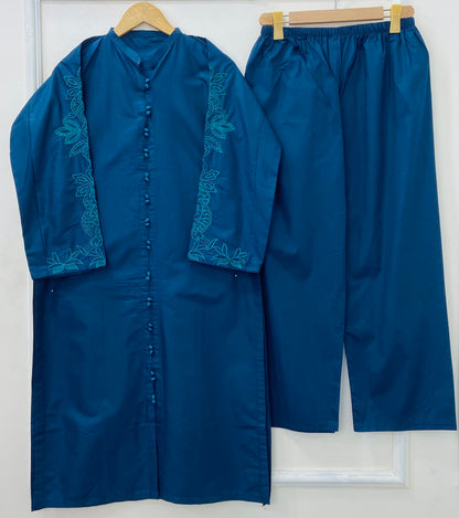 Front-Open Embroidered 2PC (Premium Cotton) D-406