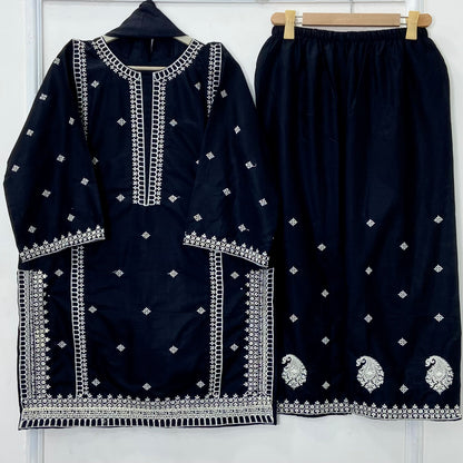 Paired Embroidered 3PC (Premium Cotton) D-402