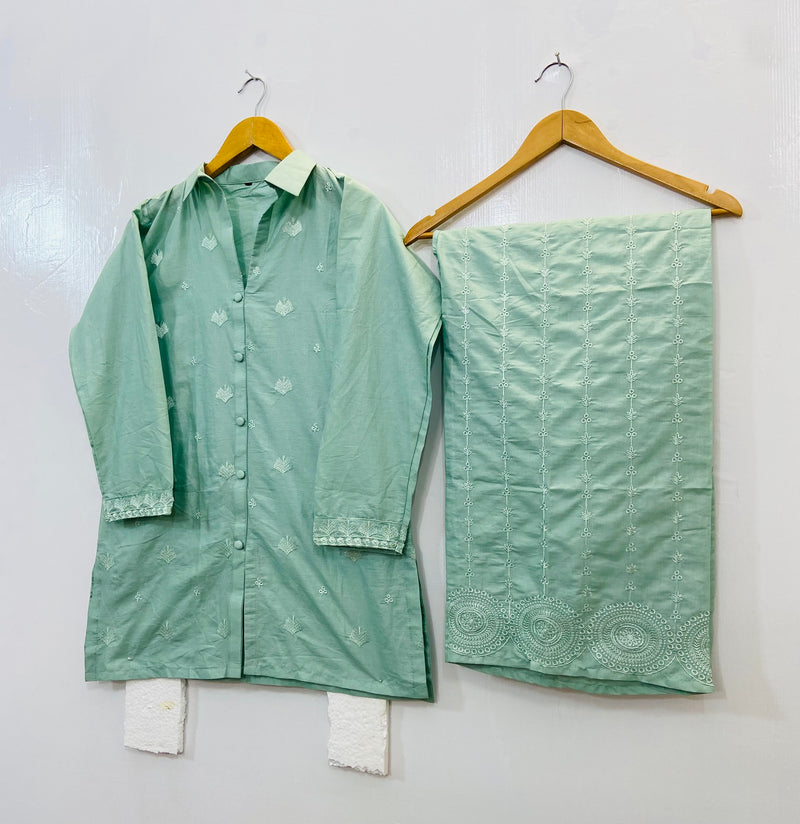 Embroidered Collar Style Co-Ord Set (Cotton) D-89
