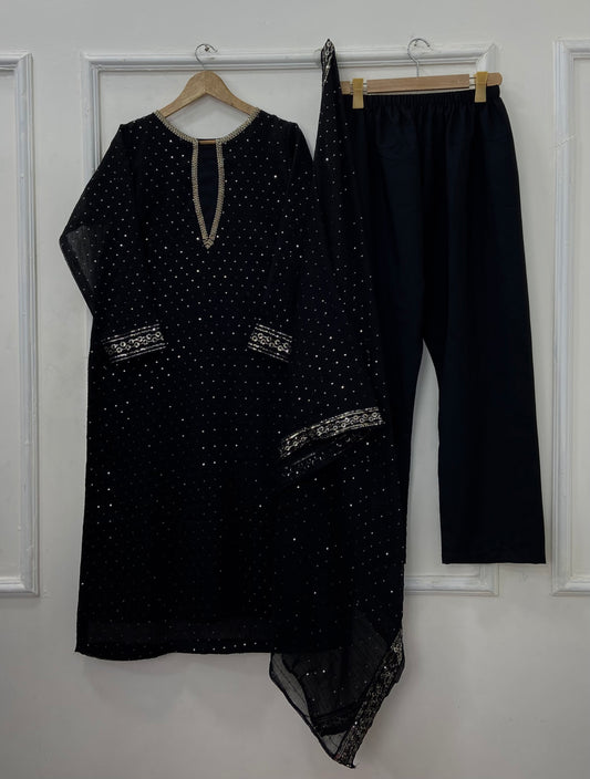 Anarkali Embroidered 3PC (Premium Chiffon) D-415