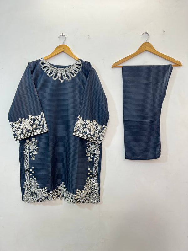 Cotton Cutwork 2PC 09-Grey