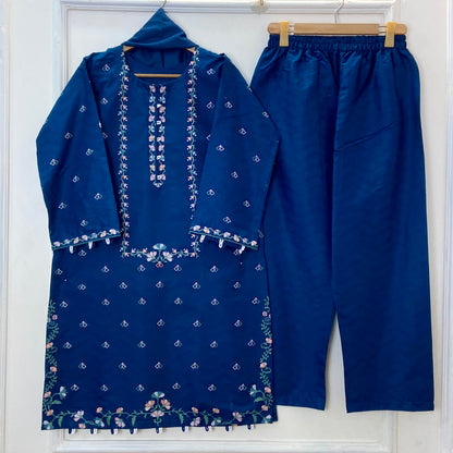 Cross-Stitched Petals Embroidered 3PC (Cotton)D-172