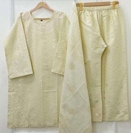 Eid Ensemble Embroidered 3PC (Premium Cotton) D-447