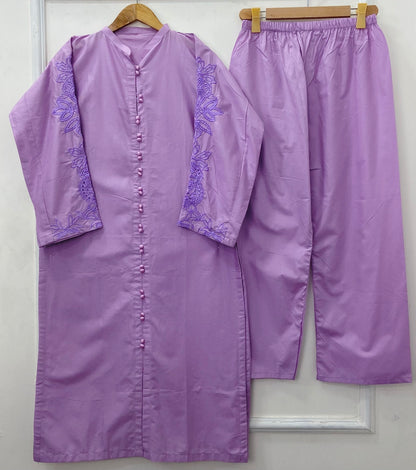 Front-Open Embroidered 2PC (Premium Cotton) D-406