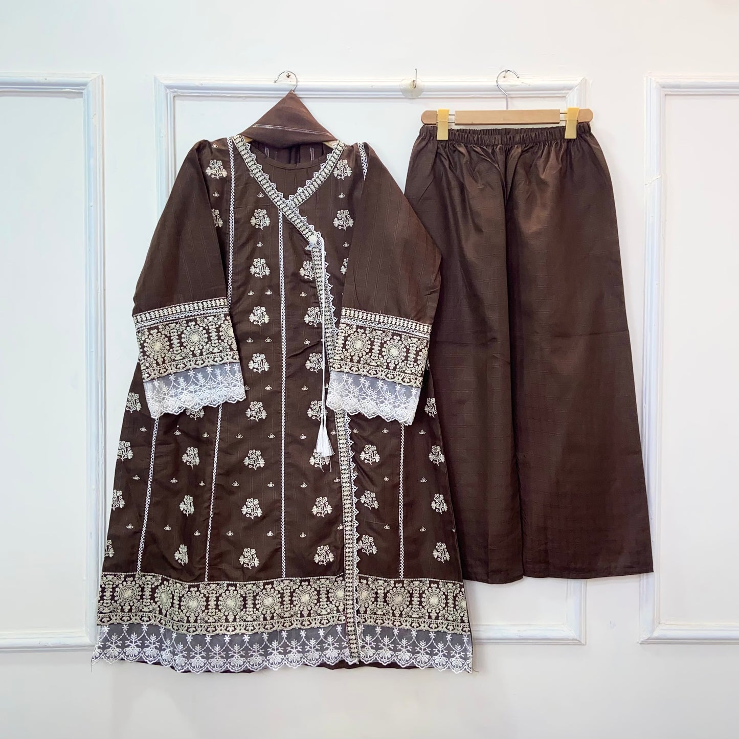 Angrakha Allure Embroidered Frock 3PC (Cotton) D-368