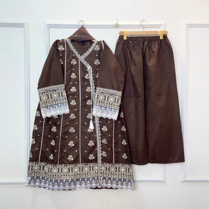 Angrakha Allure Embroidered Frock 3PC (Cotton) D-368