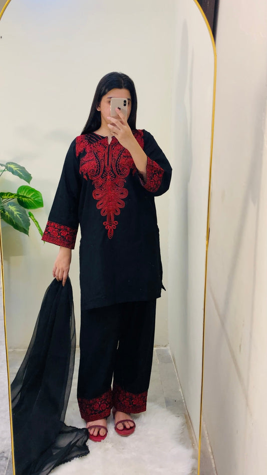 Midnight Secret Embroidered 3PC (Premium Cotton) D-121