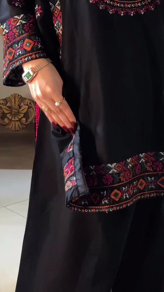 Black Balochi 3PC (Premium Cotton) D-338